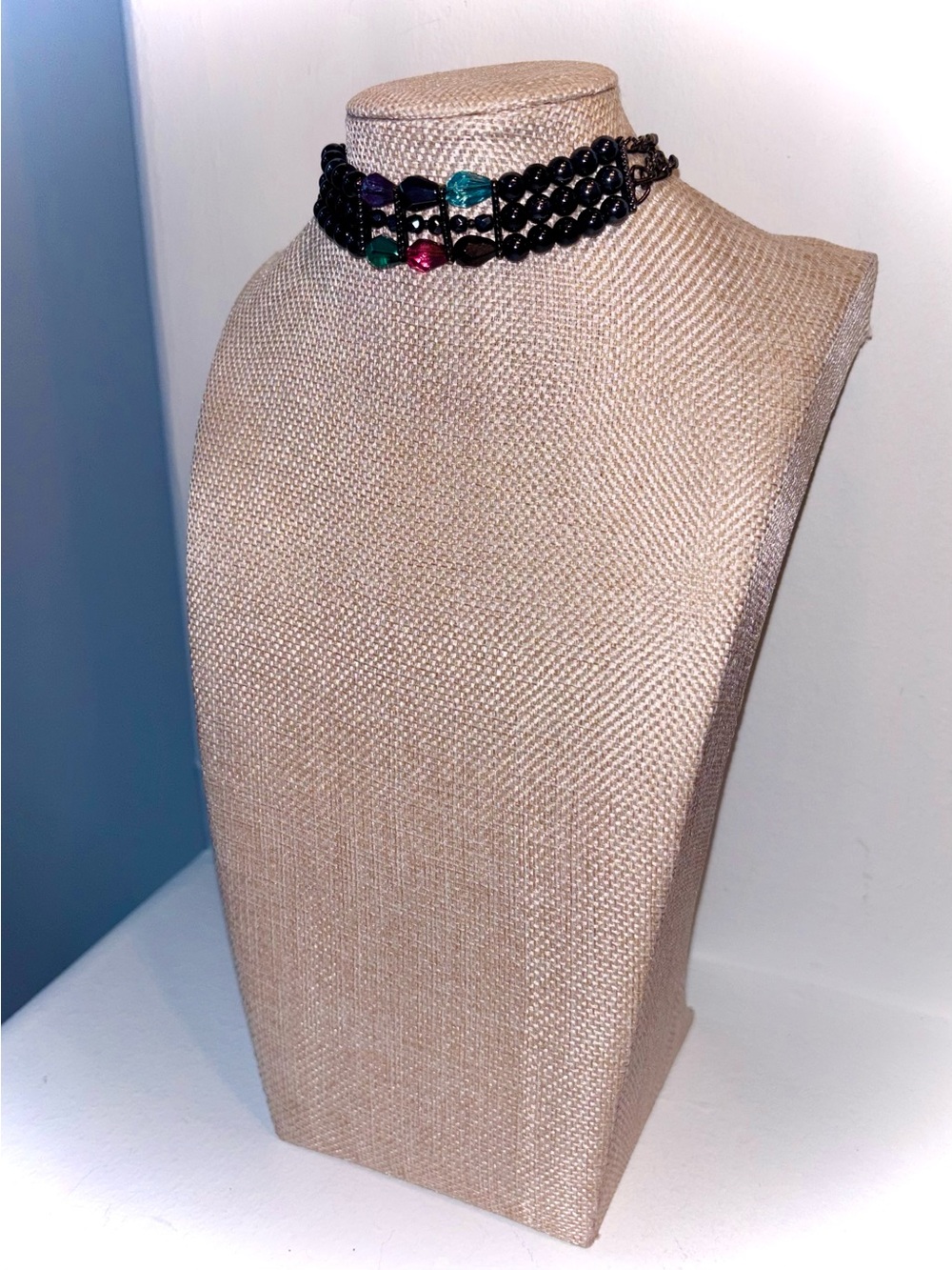 Vintage Jewel Tone Romantic Goth Beaded Choker Necklace Heirloom - Picture 7 of 15